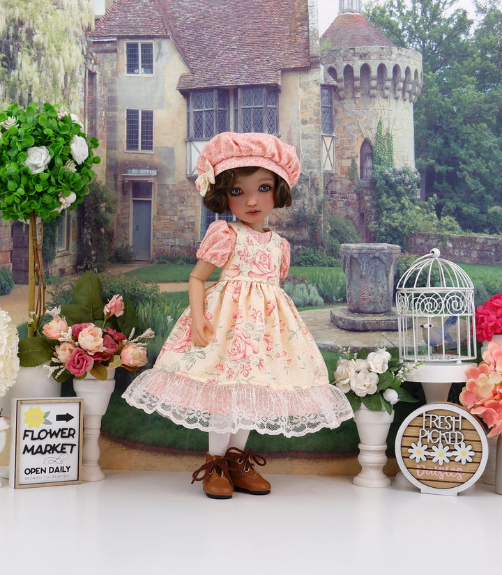 Primavera Roses - dress & pinafore ensemble with boots for Ruby Red Fashion Friends doll