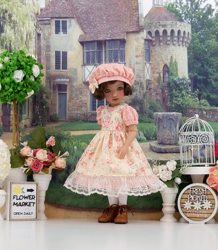 Primavera Roses - dress & pinafore ensemble with boots for Ruby Red Fashion Friends doll