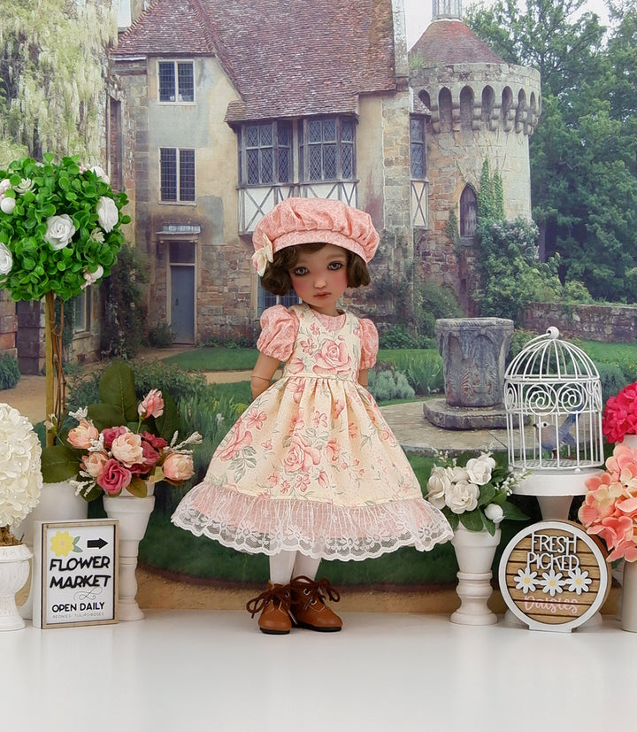 Primavera Roses - dress & pinafore ensemble with boots for Ruby Red Fashion Friends doll