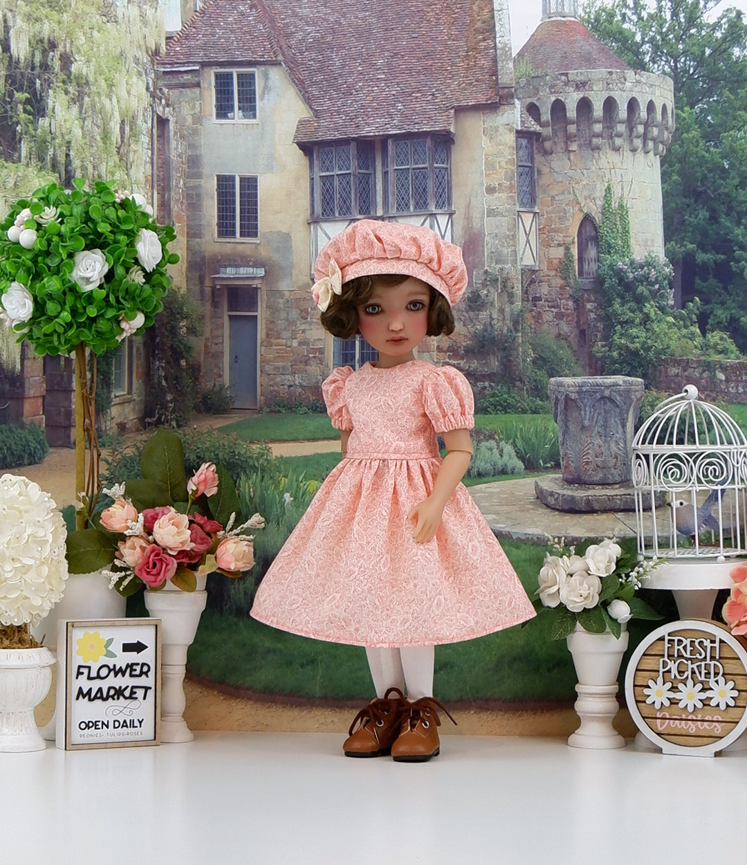 Primavera Roses - dress & pinafore ensemble with boots for Ruby Red Fashion Friends doll