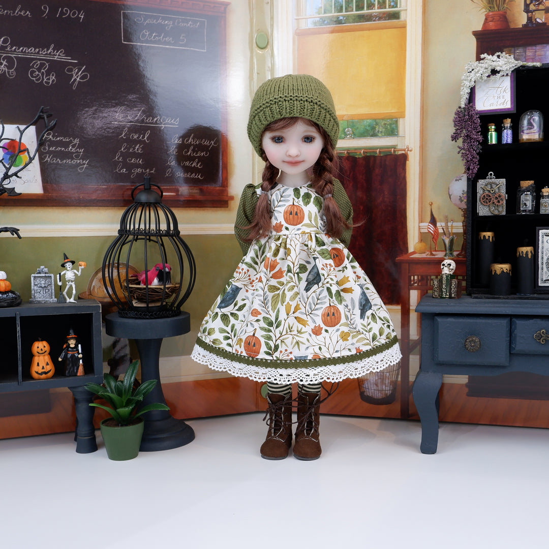 Primitive Halloween - dress ensemble with boots for Ruby Red Fashion Friends doll