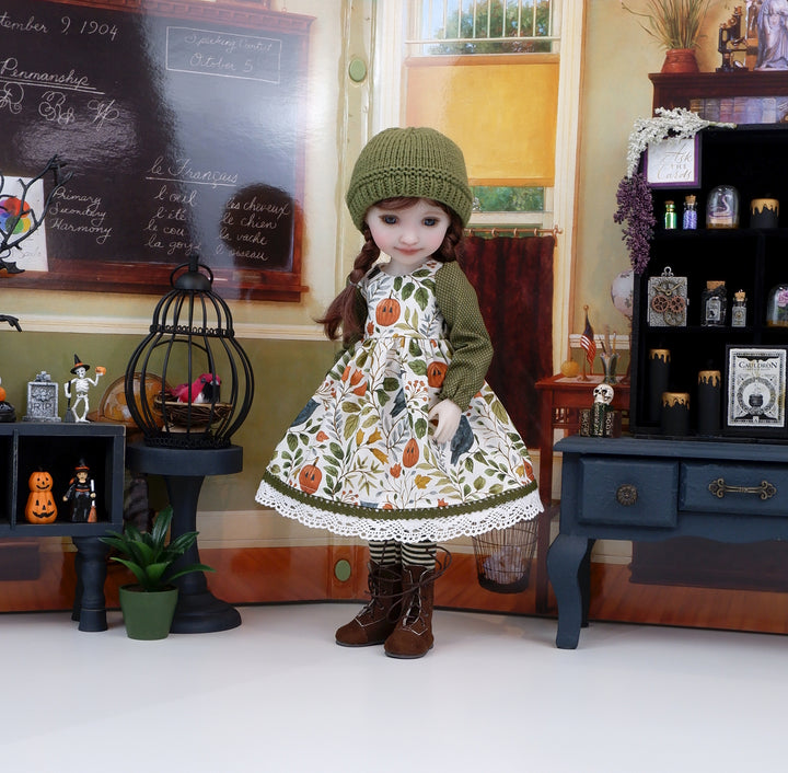 Primitive Halloween - dress ensemble with boots for Ruby Red Fashion Friends doll