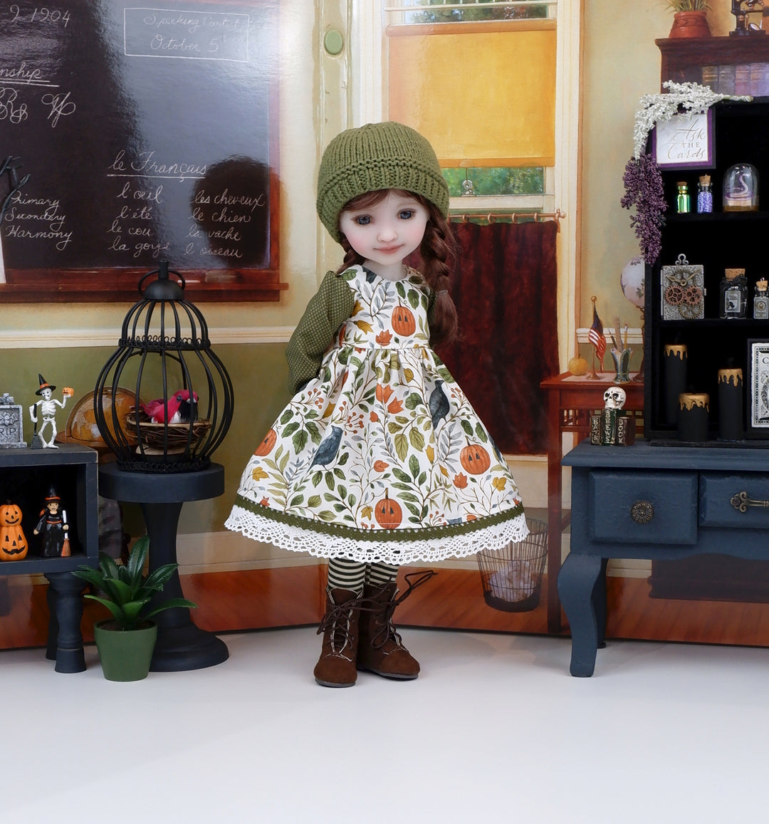 Primitive Halloween - dress ensemble with boots for Ruby Red Fashion Friends doll