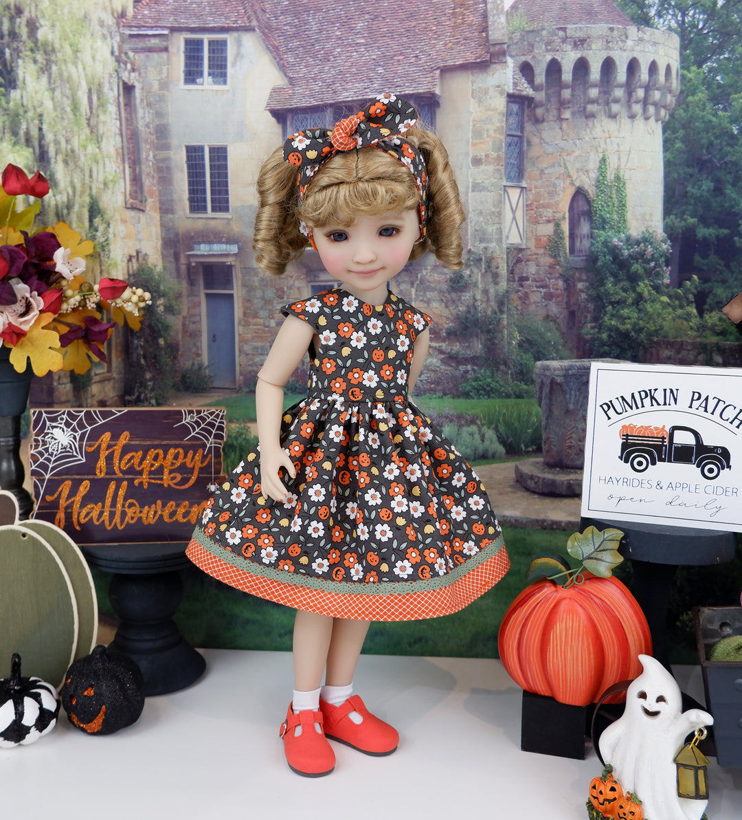 Pumpkin Blossoms - dress with shoes for Ruby Red Fashion Friends doll