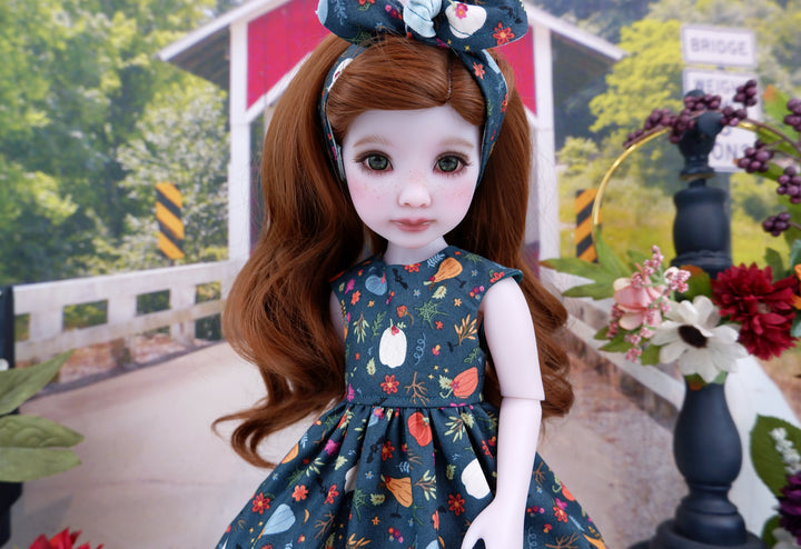 Pumpkin Floral - dress with shoes for Ruby Red Fashion Friends doll