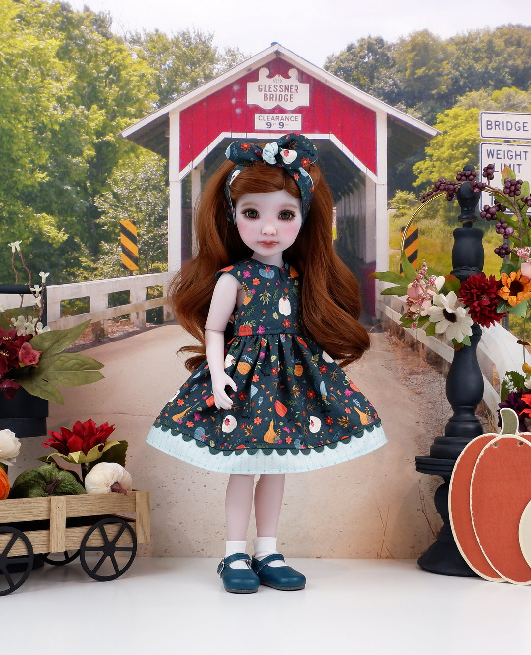 Pumpkin Floral - dress with shoes for Ruby Red Fashion Friends doll