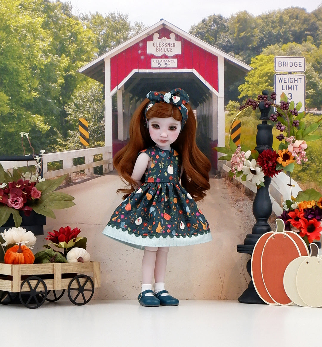 Pumpkin Floral - dress with shoes for Ruby Red Fashion Friends doll