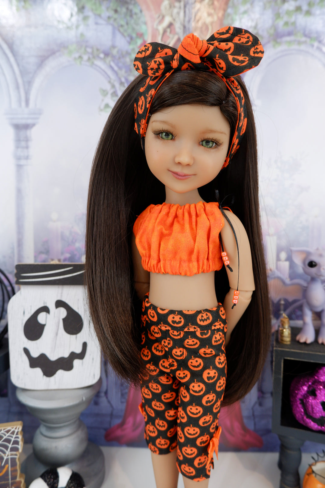 Pumpkin Grins - crop top & capris with shoes for Ruby Red Fashion Friends doll