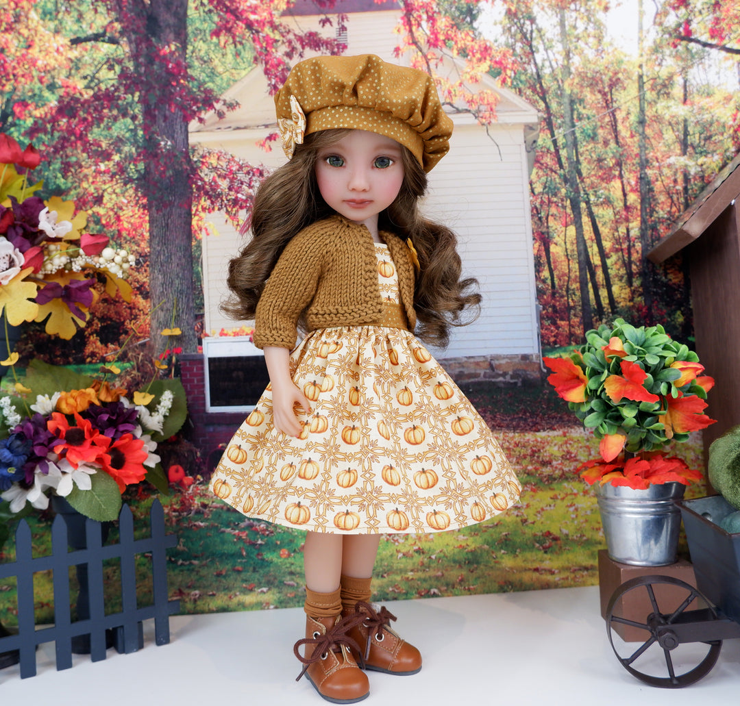 Pumpkin Harvest - dress and sweater with boots for Ruby Red Fashion Friends doll