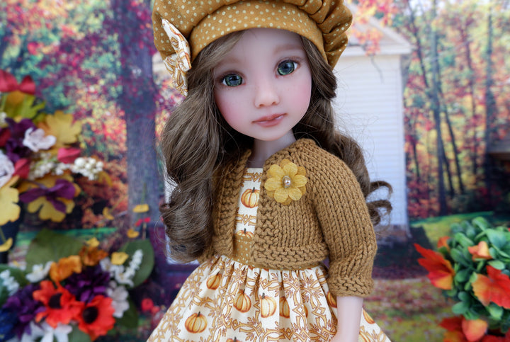 Pumpkin Harvest - dress and sweater with boots for Ruby Red Fashion Friends doll