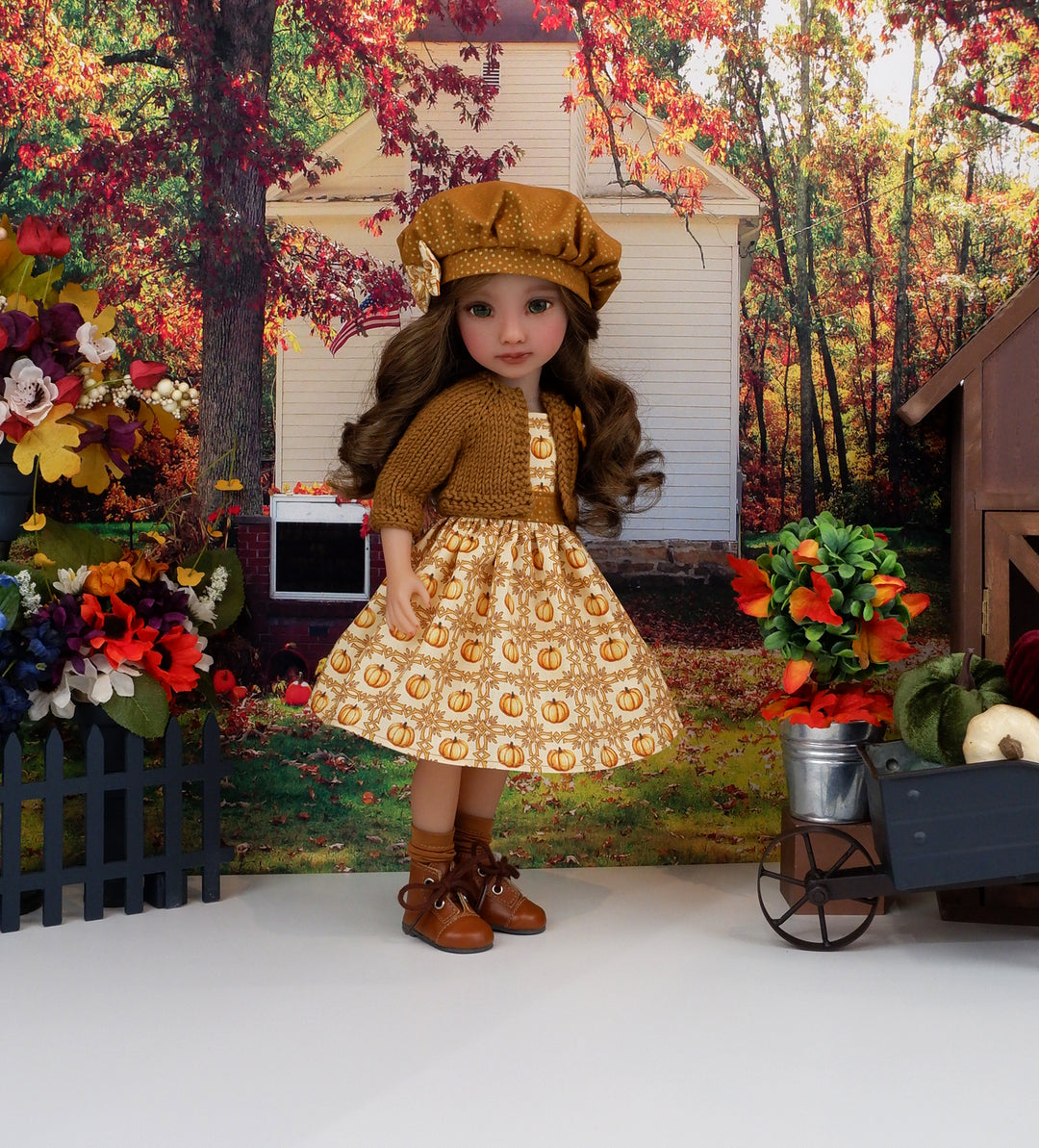 Pumpkin Harvest - dress and sweater with boots for Ruby Red Fashion Friends doll