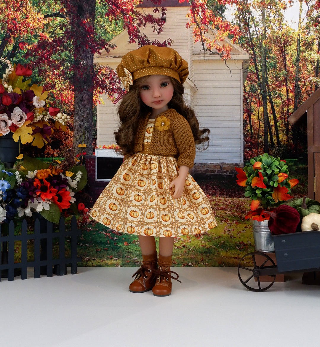 Pumpkin Harvest - dress and sweater with boots for Ruby Red Fashion Friends doll