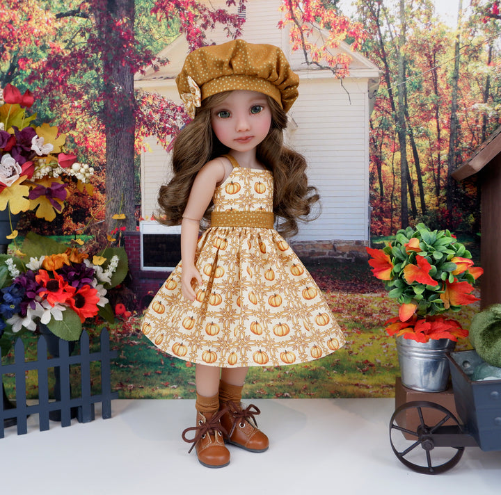 Pumpkin Harvest - dress and sweater with boots for Ruby Red Fashion Friends doll