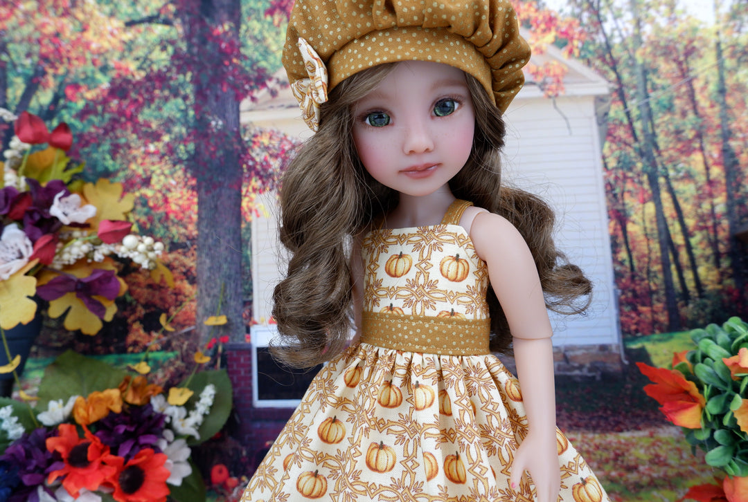 Pumpkin Harvest - dress and sweater with boots for Ruby Red Fashion Friends doll