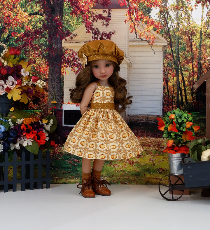 Pumpkin Harvest - dress and sweater with boots for Ruby Red Fashion Friends doll