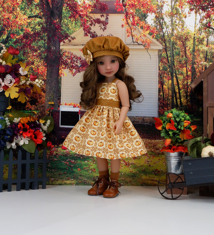 Pumpkin Harvest - dress and sweater with boots for Ruby Red Fashion Friends doll