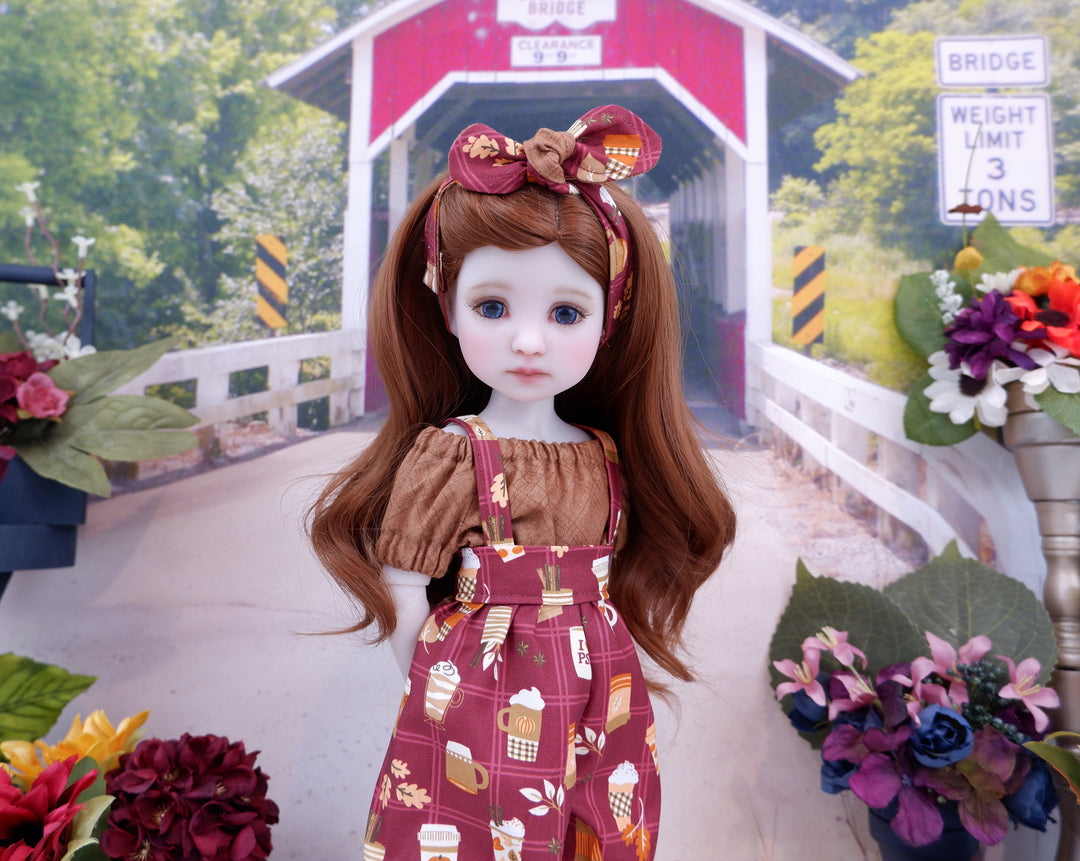 Pumpkin Spice Season - blouse & suspender pants with boots for Ruby Red Fashion Friends doll