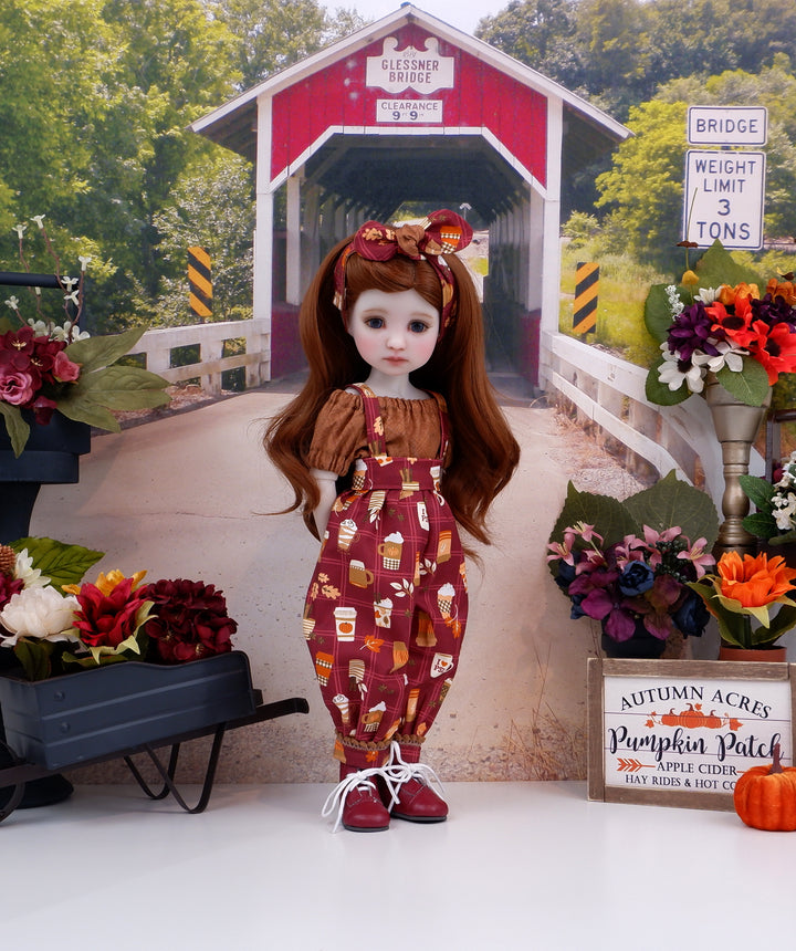 Pumpkin Spice Season - blouse & suspender pants with boots for Ruby Red Fashion Friends doll