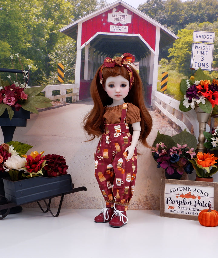Pumpkin Spice Season - blouse & suspender pants with boots for Ruby Red Fashion Friends doll