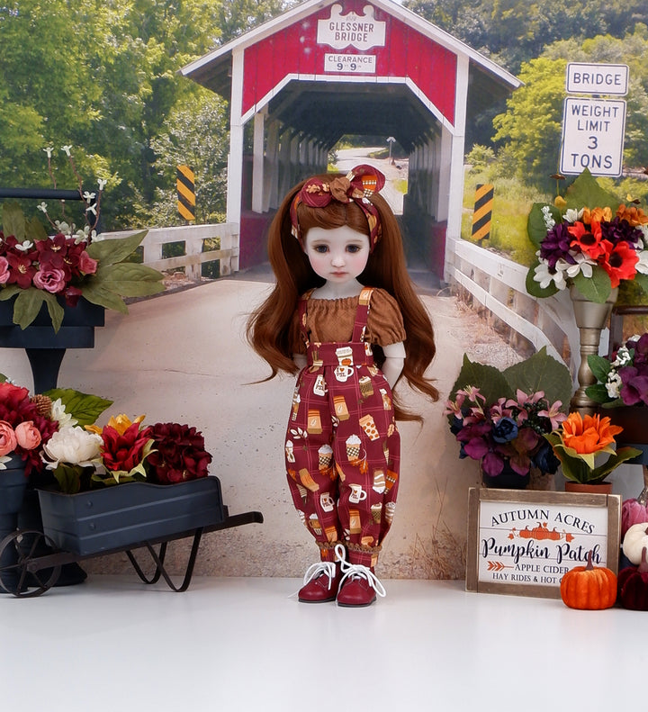 Pumpkin Spice Season - blouse & suspender pants with boots for Ruby Red Fashion Friends doll
