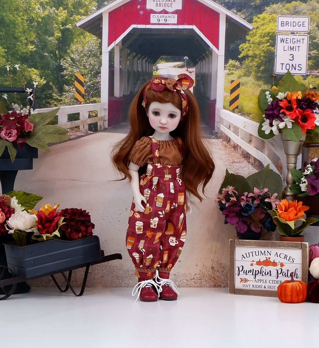 Pumpkin Spice Season - blouse & suspender pants with boots for Ruby Red Fashion Friends doll