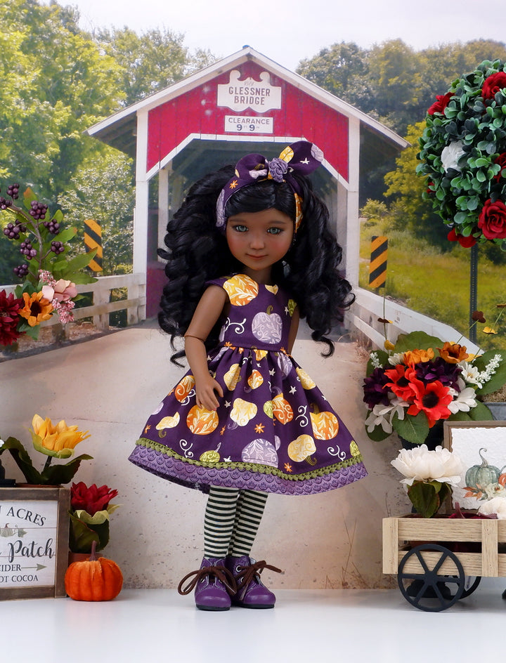 Pumpkin Swirls - dress with boots for Ruby Red Fashion Friends doll