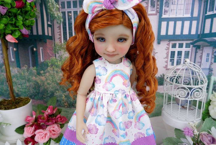 Rainbows & Rain Clouds - dress with boots for Ruby Red Fashion Friends doll