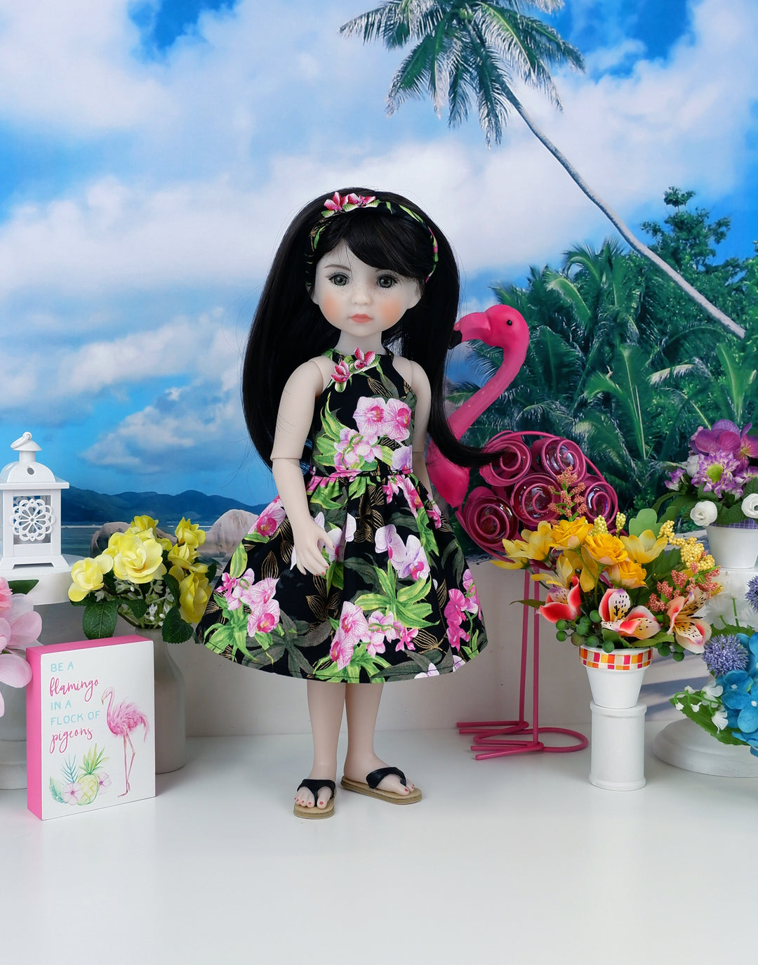 Rainforest Orchids Too - dress and sandals for Ruby Red Fashion Friends doll