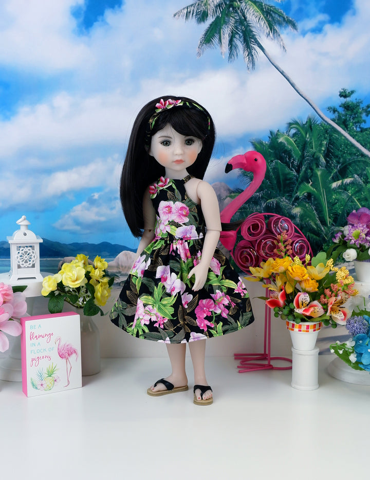 Rainforest Orchids Too - dress and sandals for Ruby Red Fashion Friends doll