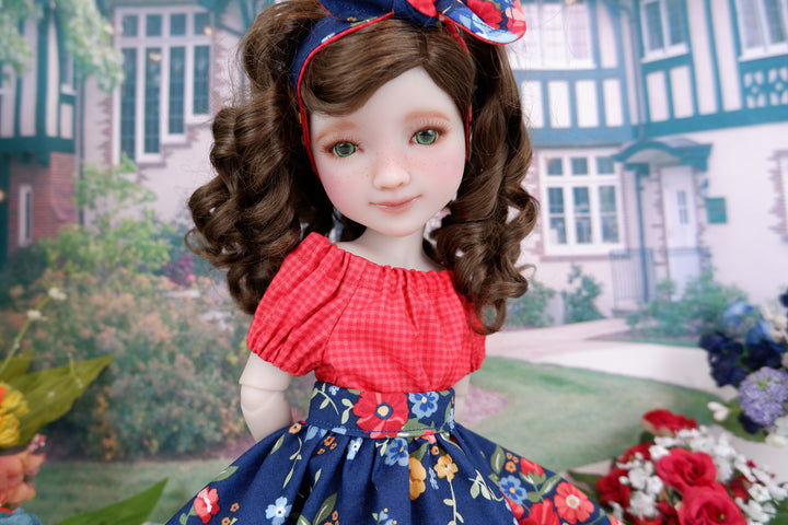 Red Petunia - blouse & skirt with saddle shoes for Ruby Red Fashion Friends doll