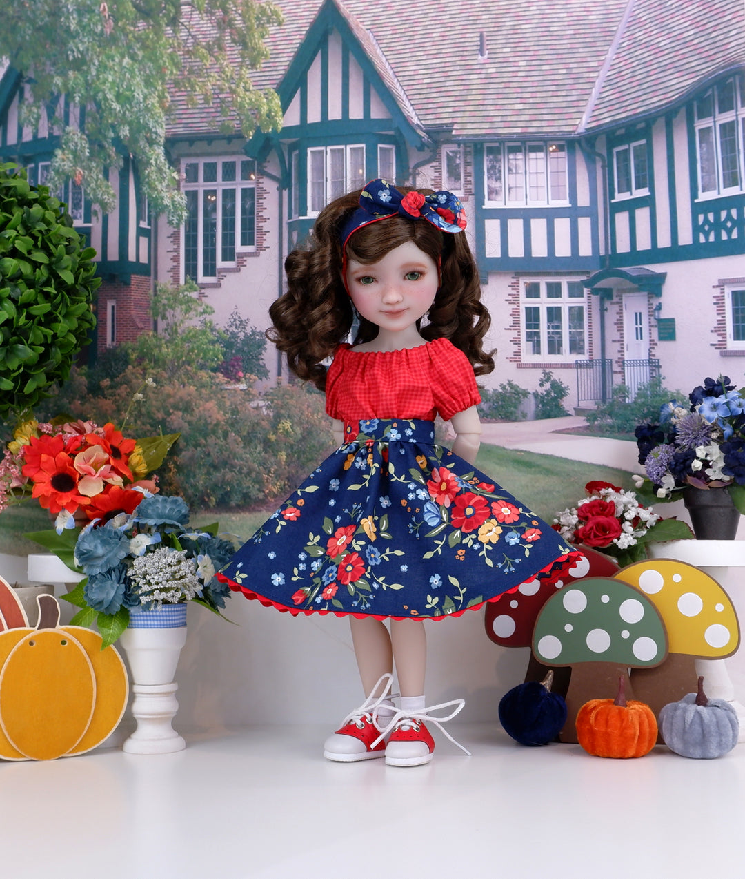 Red Petunia - blouse & skirt with saddle shoes for Ruby Red Fashion Friends doll