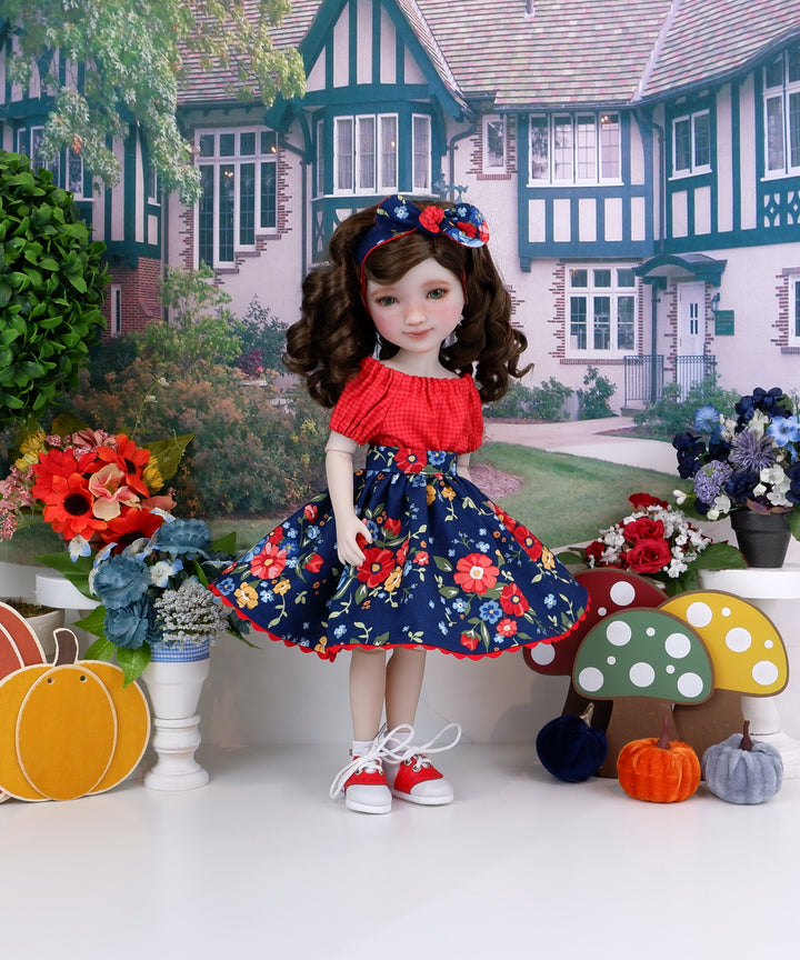 Red Petunia - blouse & skirt with saddle shoes for Ruby Red Fashion Friends doll