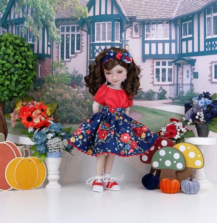 Red Petunia - blouse & skirt with saddle shoes for Ruby Red Fashion Friends doll