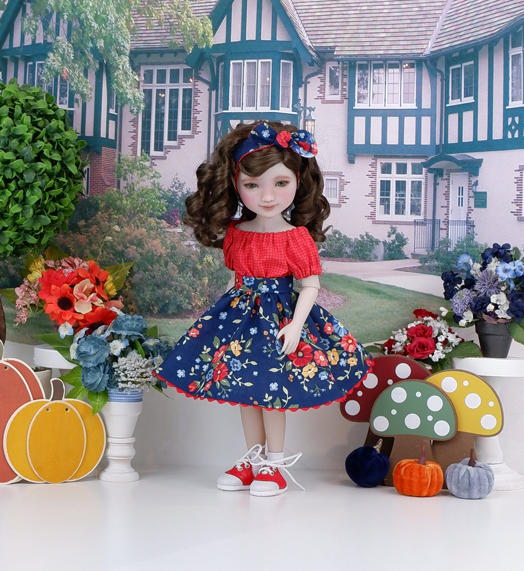 Red Petunia - blouse & skirt with saddle shoes for Ruby Red Fashion Friends doll