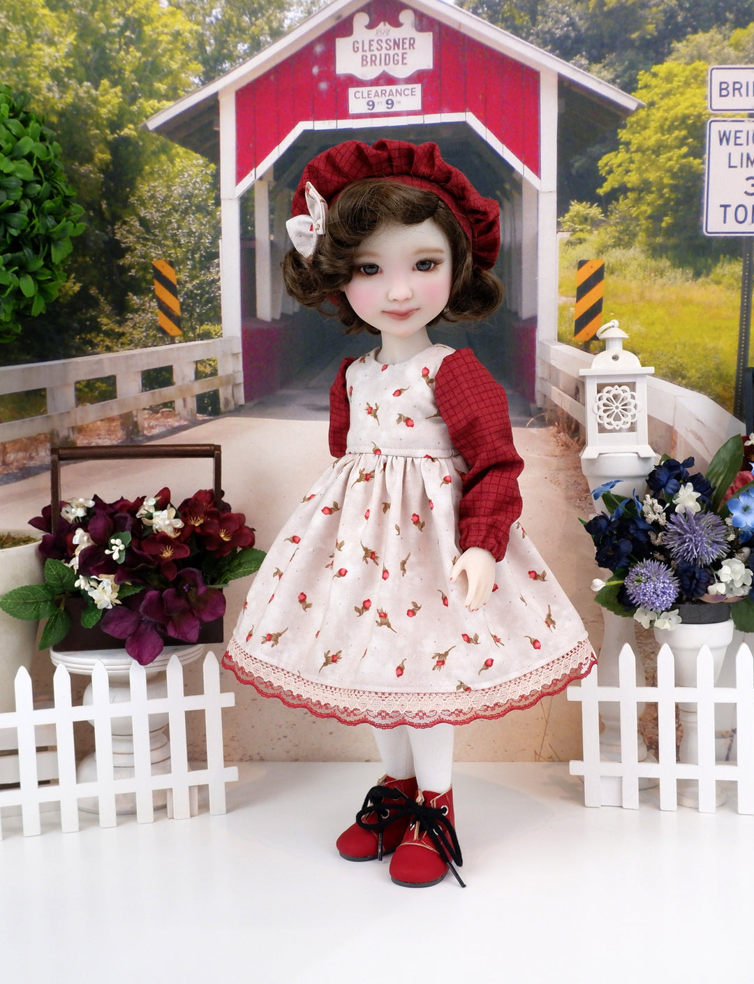 Rosebuds of Autumn - dress and hat with boots for Ruby Red Fashion Friends doll