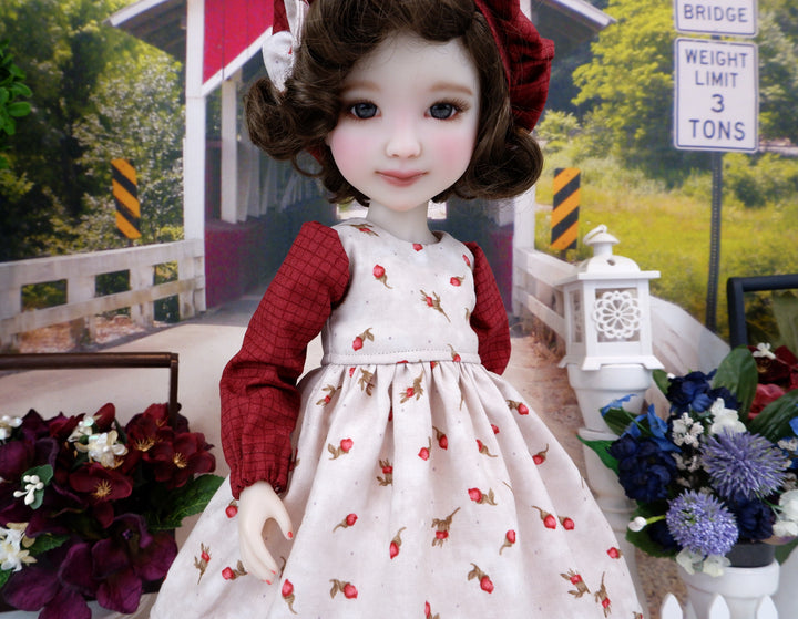 Rosebuds of Autumn - dress and hat with boots for Ruby Red Fashion Friends doll