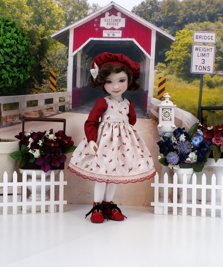 Rosebuds of Autumn - dress and hat with boots for Ruby Red Fashion Friends doll