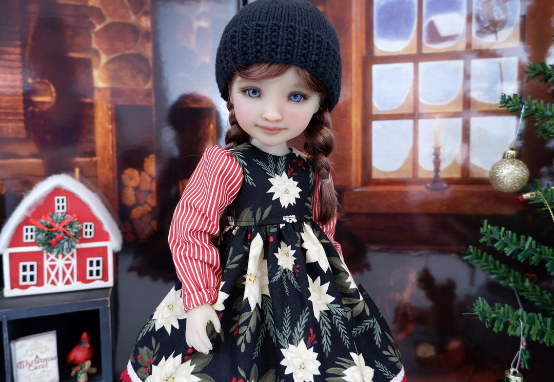 Rustic Poinsettias - dress ensemble with boots for Ruby Red Fashion Friends doll