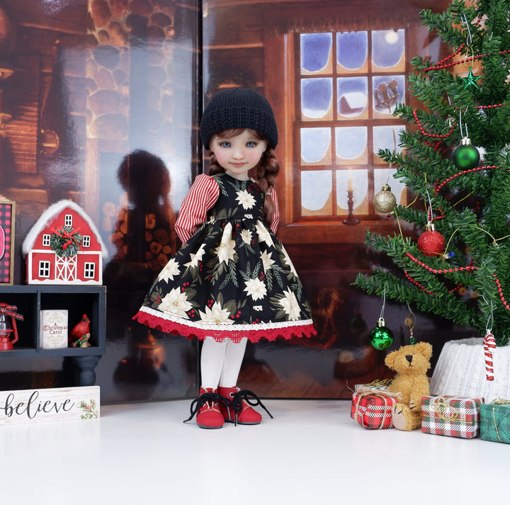Rustic Poinsettias - dress ensemble with boots for Ruby Red Fashion Friends doll