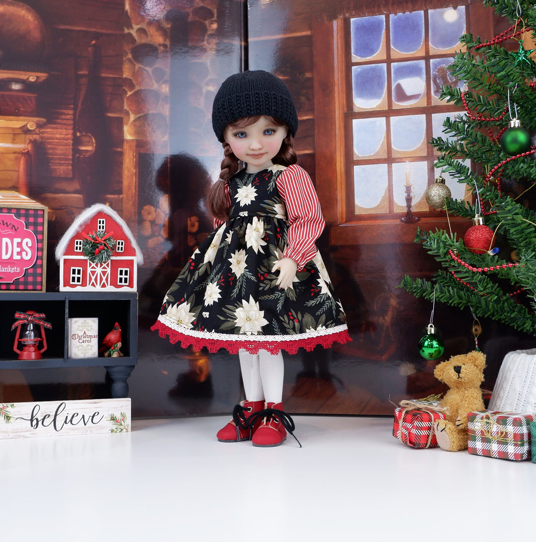 Rustic Poinsettias - dress ensemble with boots for Ruby Red Fashion Friends doll
