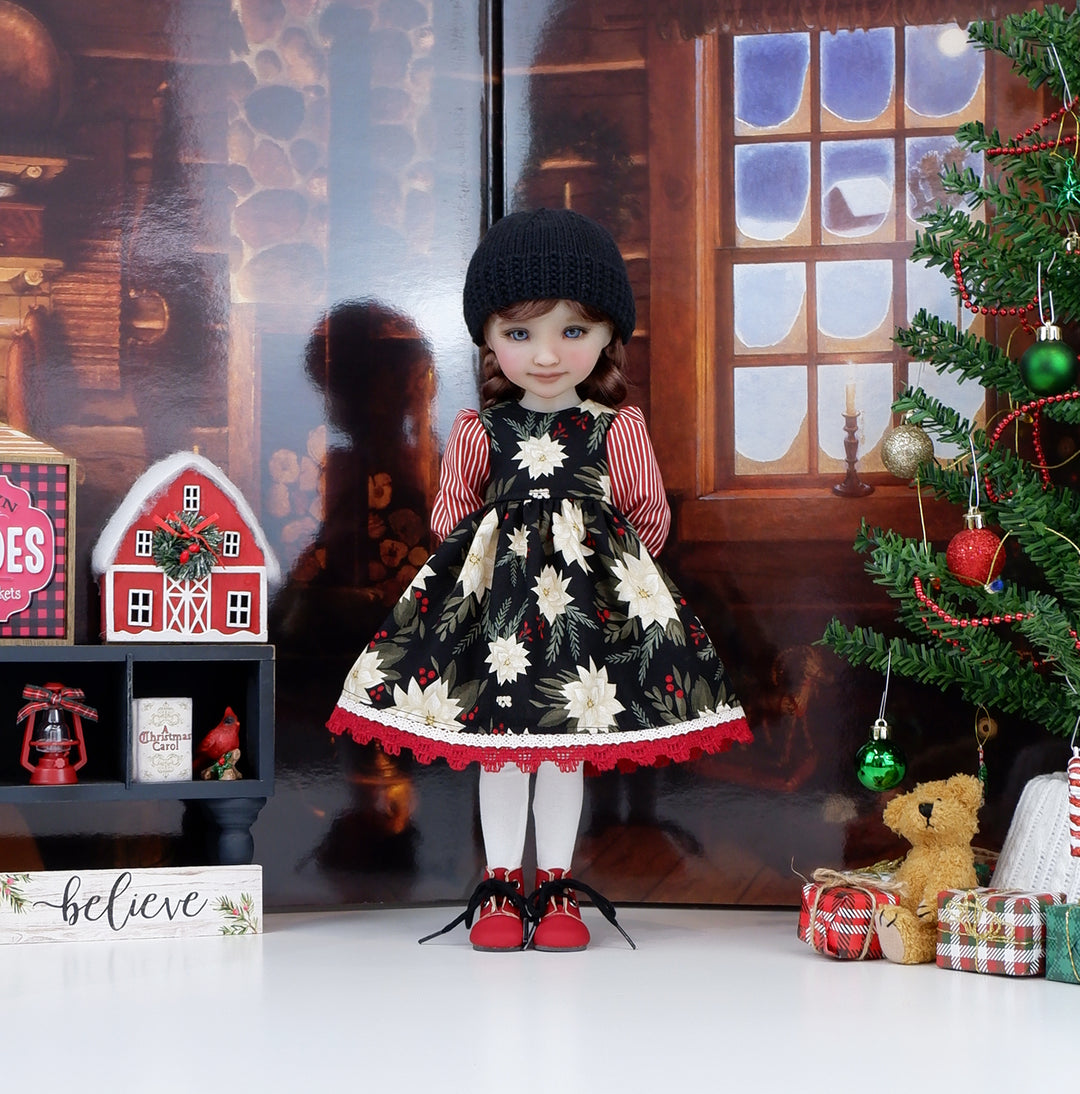 Rustic Poinsettias - dress ensemble with boots for Ruby Red Fashion Friends doll