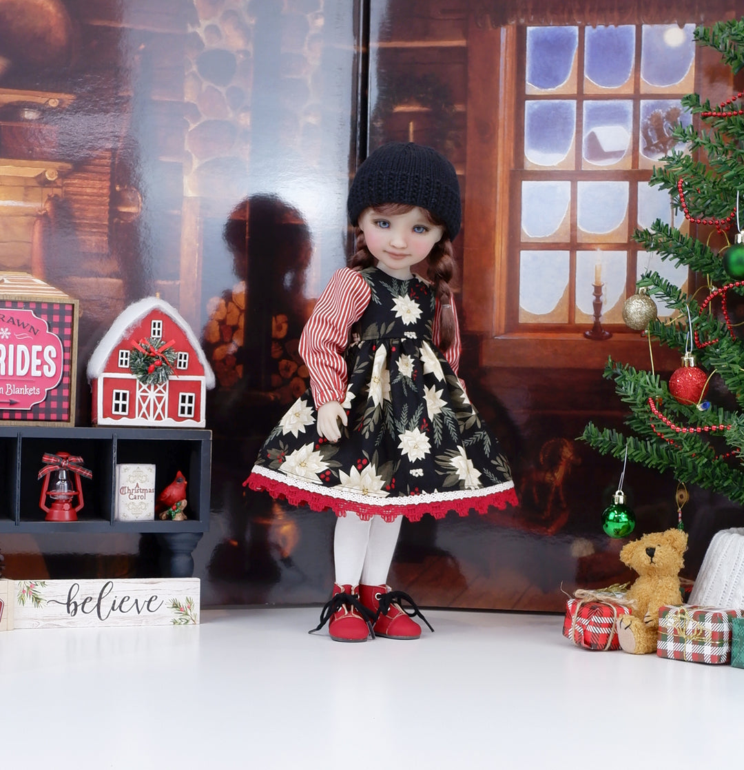 Rustic Poinsettias - dress ensemble with boots for Ruby Red Fashion Friends doll