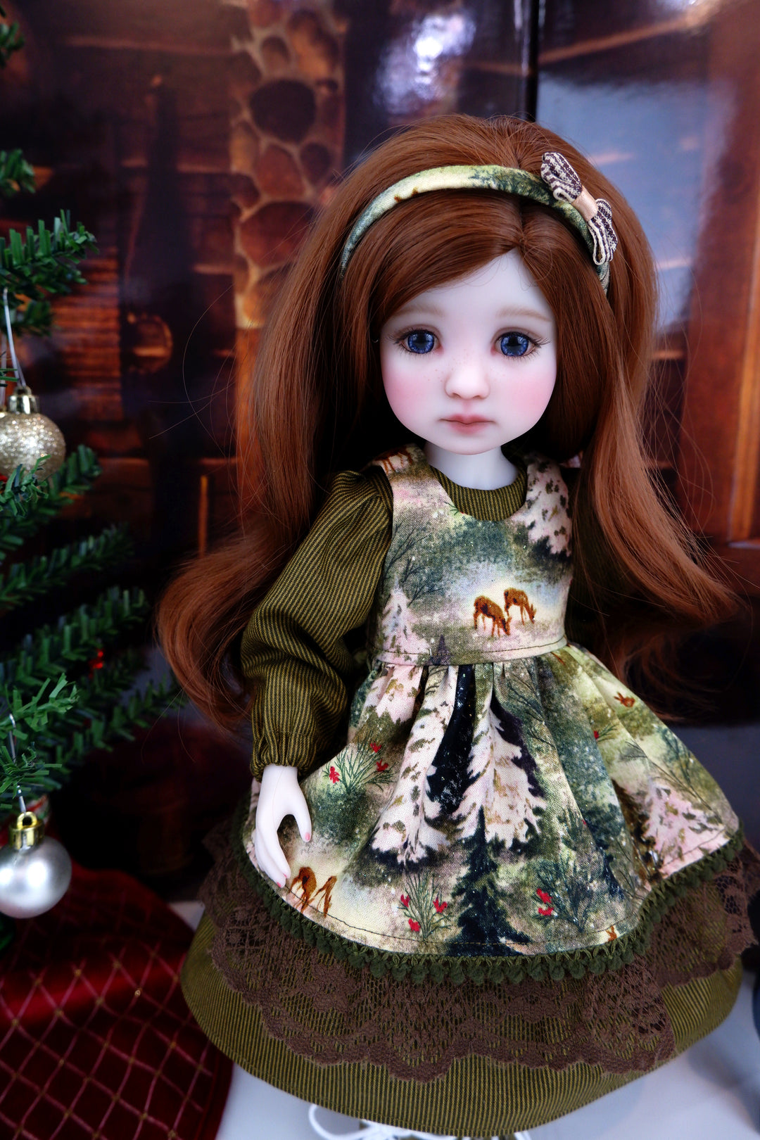 Serene Winter Woods - dress & pinafore with boots for Ruby Red Fashion Friends doll