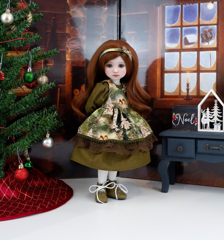 Serene Winter Woods - dress & pinafore with boots for Ruby Red Fashion Friends doll