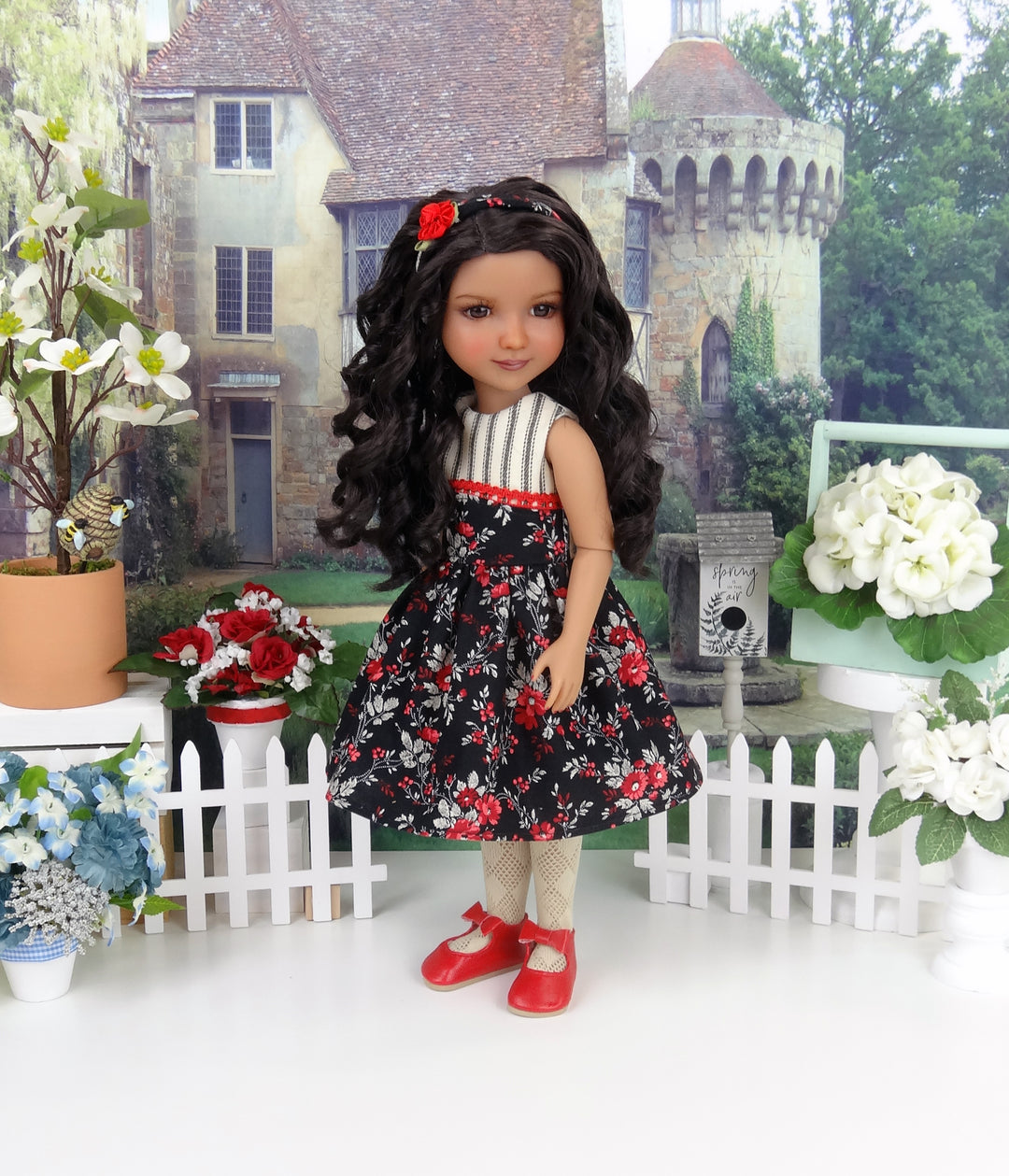 Sleeveless Floral Elegance - dress and shoes for Ruby Red Fashion Friends doll