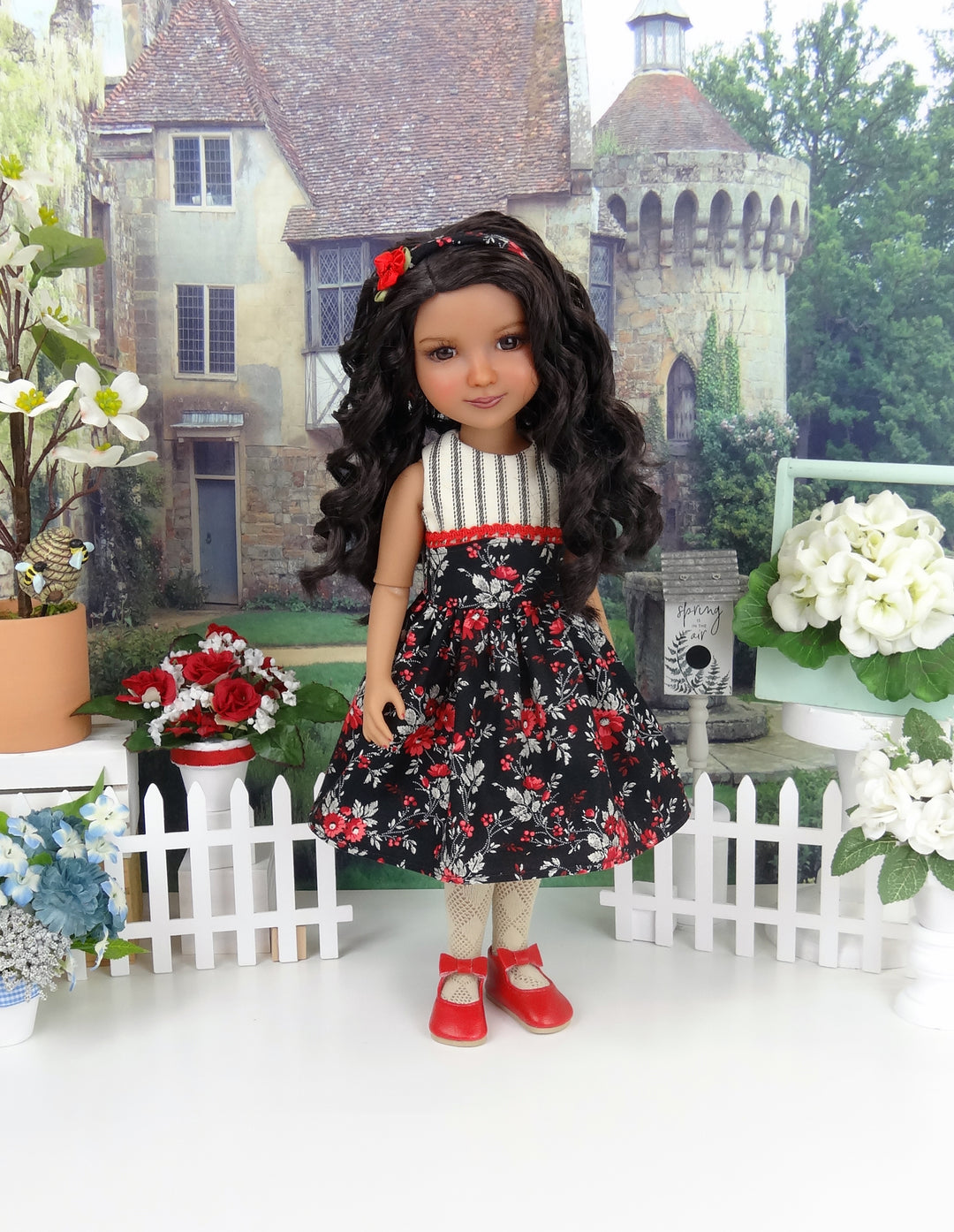 Sleeveless Floral Elegance - dress and shoes for Ruby Red Fashion Friends doll