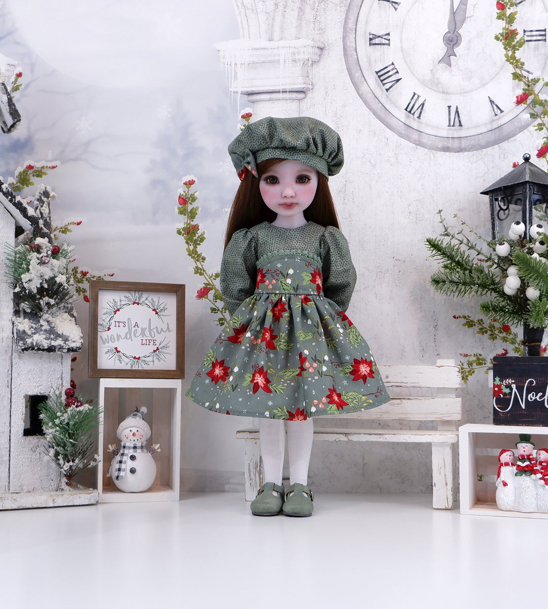 Snowdrops & Poinsettias - dress with shoes for Ruby Red Fashion Friends doll