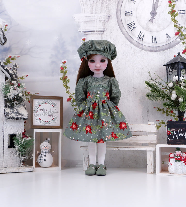 Snowdrops & Poinsettias - dress with shoes for Ruby Red Fashion Friends doll
