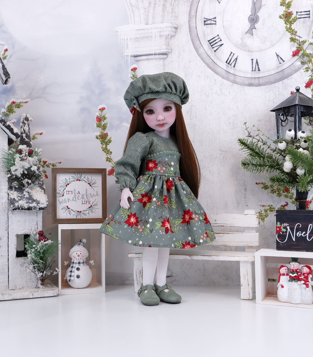 Snowdrops & Poinsettias - dress with shoes for Ruby Red Fashion Friends doll