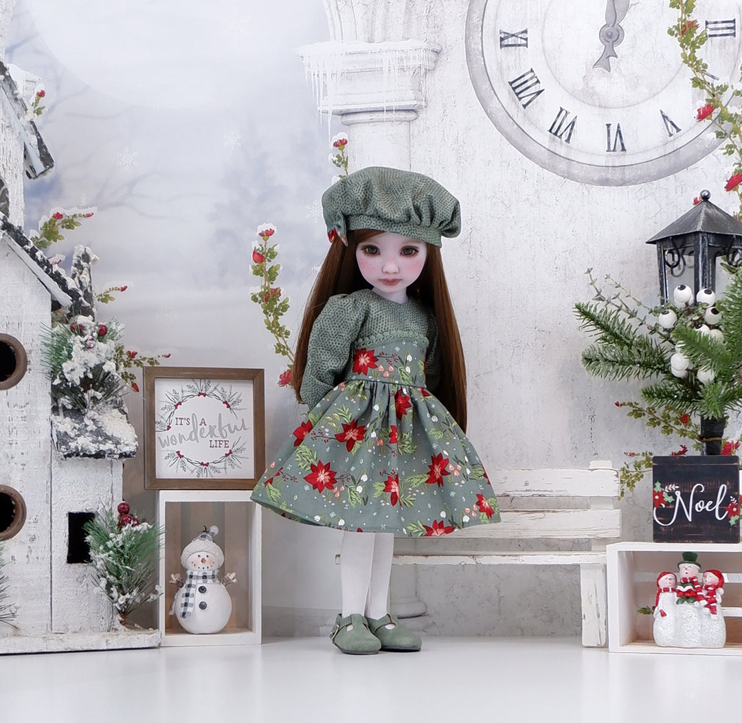 Snowdrops & Poinsettias - dress with shoes for Ruby Red Fashion Friends doll